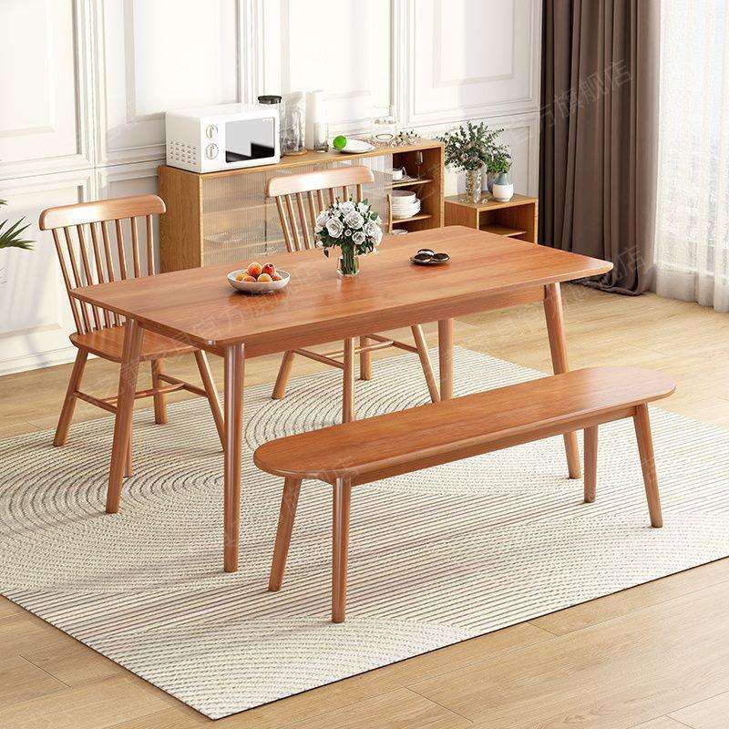 全实木餐桌家用小户型吃饭桌樱桃木色餐桌椅组合长方形原木色桌子