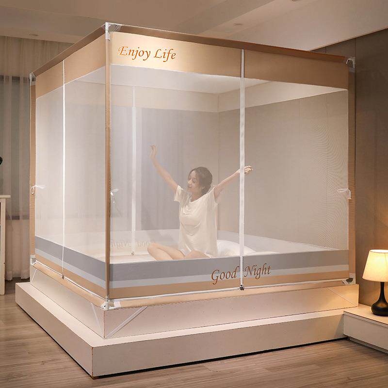 2024新款轻奢T型外穿杆坐床蚊帐拉链三开门全底婴儿防摔文帐简约