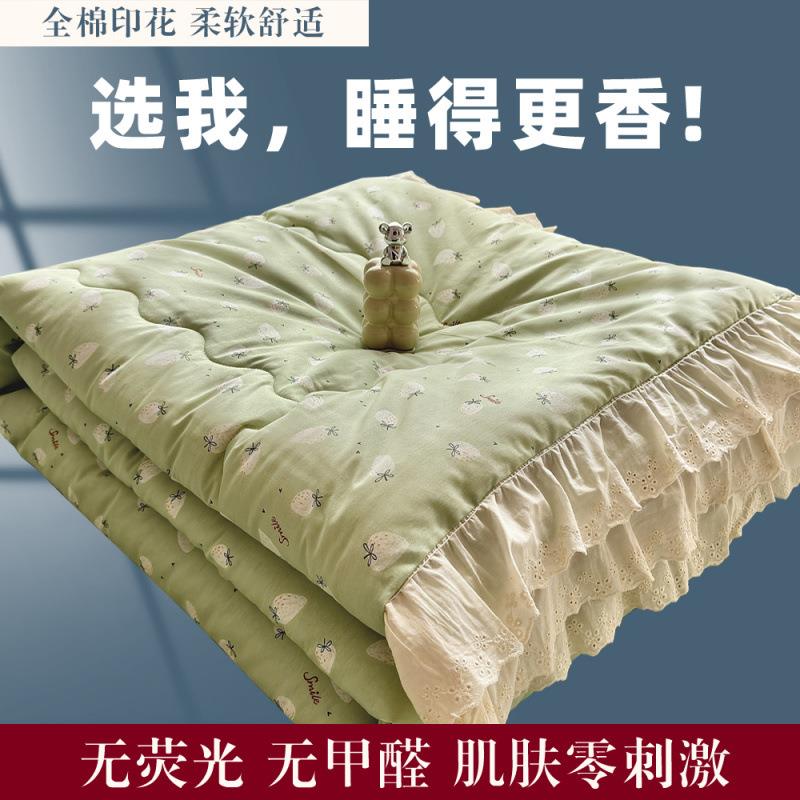 小清新花边全棉印花夏被春秋被床盖三件套夏被四件套被子被芯