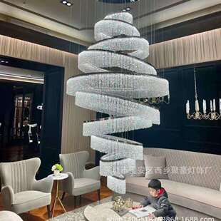 楼梯水晶吊灯复式楼别墅客厅架空层跃层灯具店铺大厅简约灯