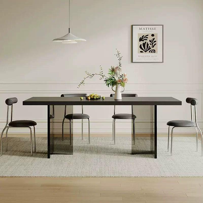 亚克力岩板餐桌纯黑轻奢现代简约网红小户型下挂长方形悬浮桌子