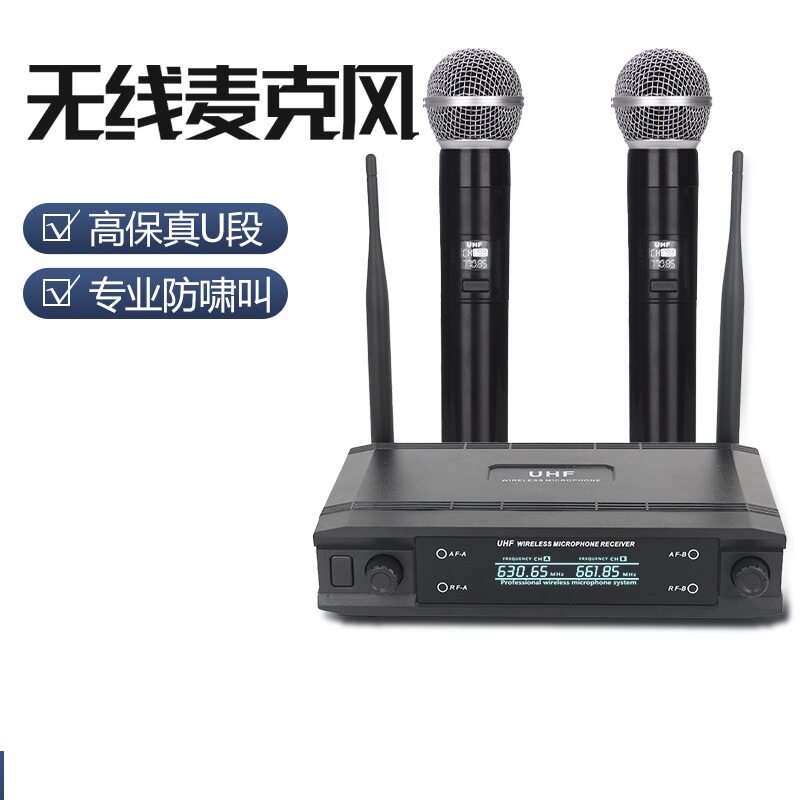 无线麦克风一拖二U段舞台演出动圈话筒家用KTV音响厂家批发跨境