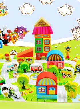 新款幼得乐190PCS桶装场景城市积木多功能儿童启蒙玩具