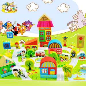 新款幼得乐190PCS桶装场景城市积木多功能儿童启蒙玩具