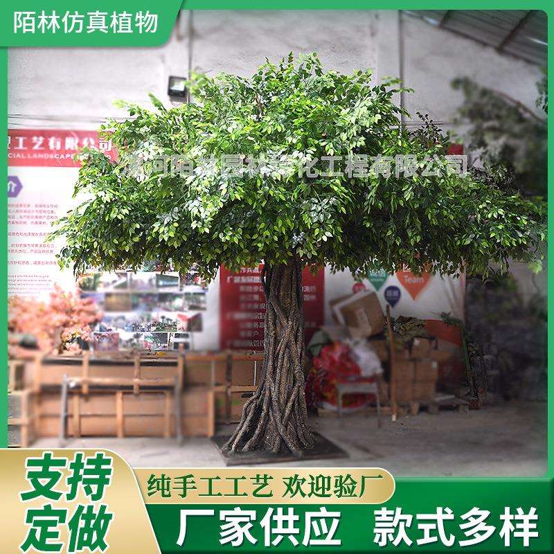 仿真榕树大型假树绿植盆栽造景装饰工程真榕树叶景观金叶榕树