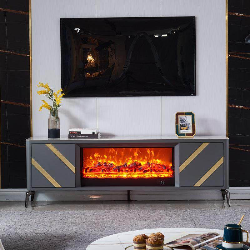 1.8米极简壁炉电视柜实木仿真火电壁炉装饰柜别墅岩板壁炉取暖