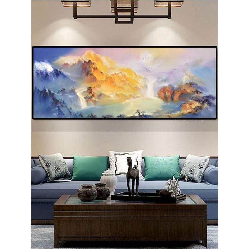抽象山水风景油画手工画装饰画聚宝盆现代简约轻奢横版客厅卧室