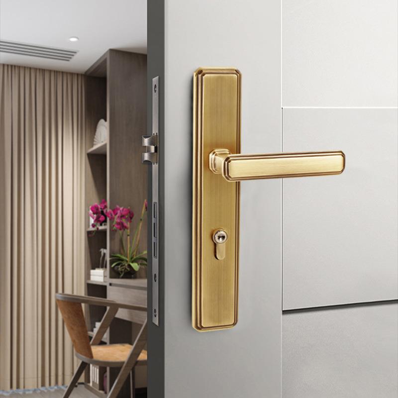 全铜门锁室内卧室房门锁静音磁吸木门把手别墅双开门锁具美式