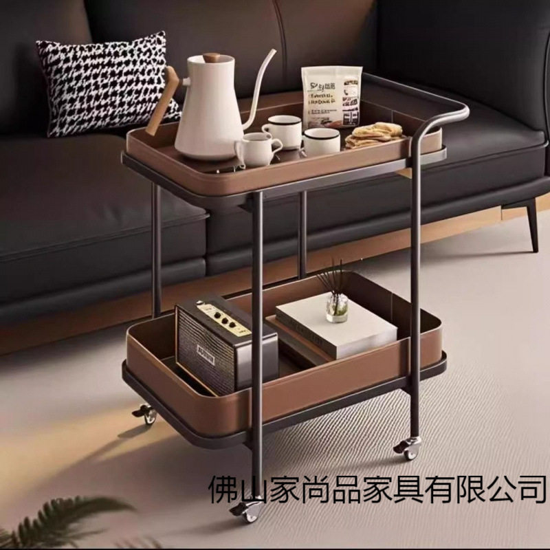 轻奢马鞍皮沙发小推车角几沙发置物架移动带轮床头柜客厅家用茶几