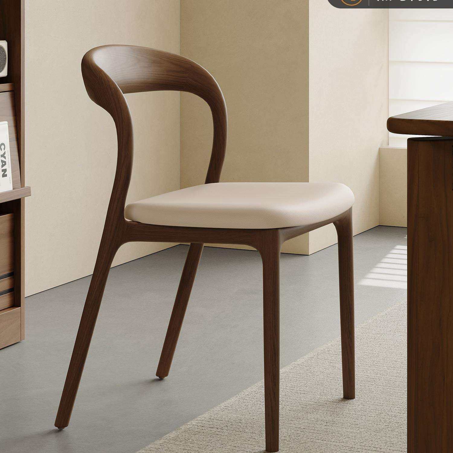 实木餐椅家用中古风靠背椅子餐厅吃饭凳子餐桌椅感北欧书桌椅