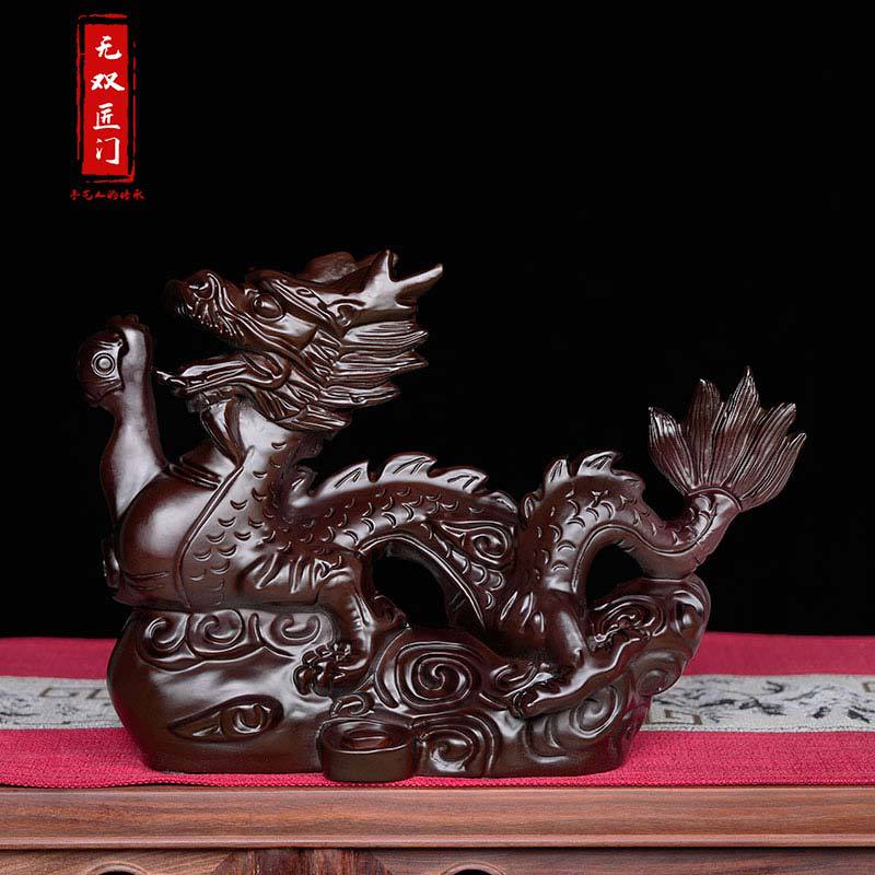 黑檀实木雕刻龙摆件中式生肖龙家居装饰办公室摆设工艺品开业送礼