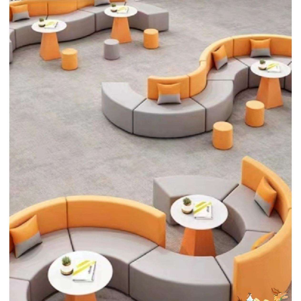 办公室休息区休闲沙发简约大厅会客接待弧形异形圆形茶几组合皮艺