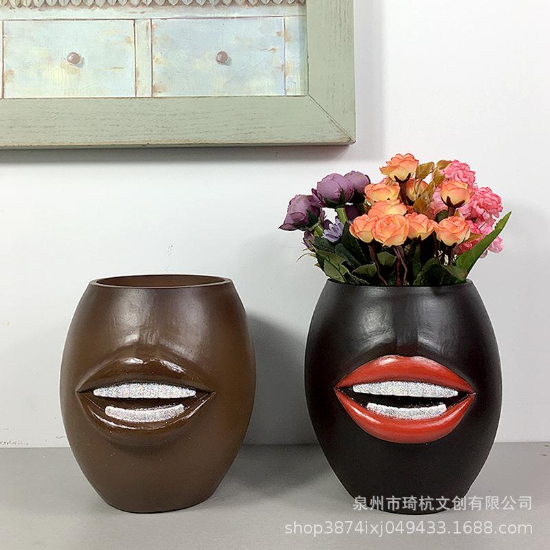 热款个性人物嘴唇花瓶家居卧室客厅餐厅玄关桌面插花装饰摆件