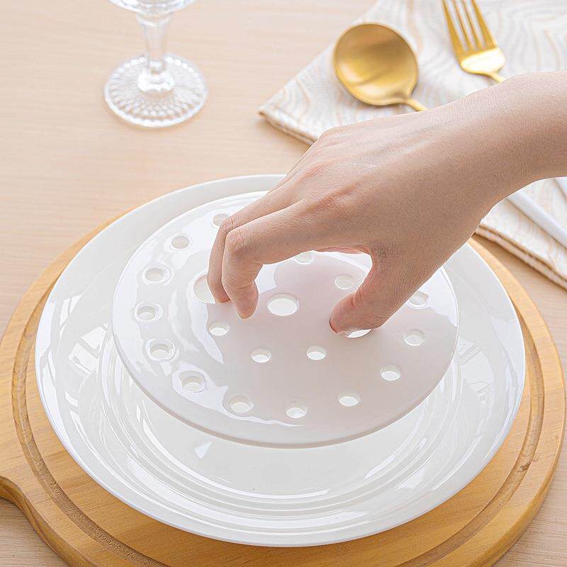 白骨瓷餐具创意托盘陶瓷盘子家用控油碗大菜盘水果双层沥水饺子盘