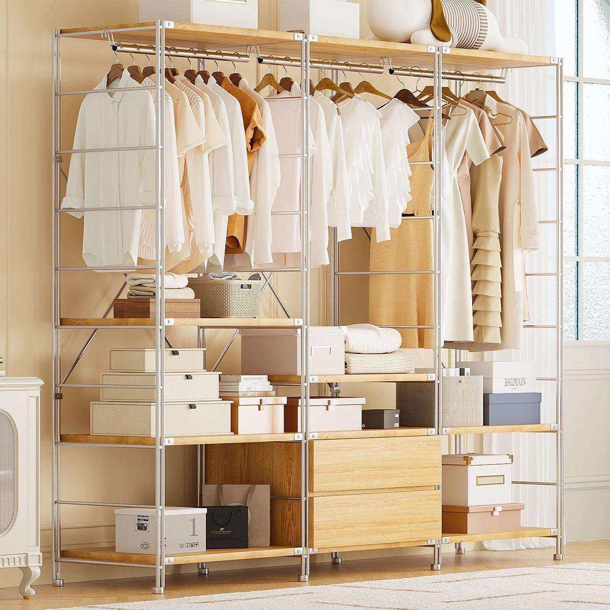 开放式挂衣架家用落地衣帽架简易组装衣橱租房挂衣神器置物收纳架