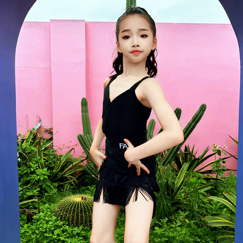 FAZ少儿表演舞裙儿童分体练习拉丁练功服女童拉丁舞蹈演出服