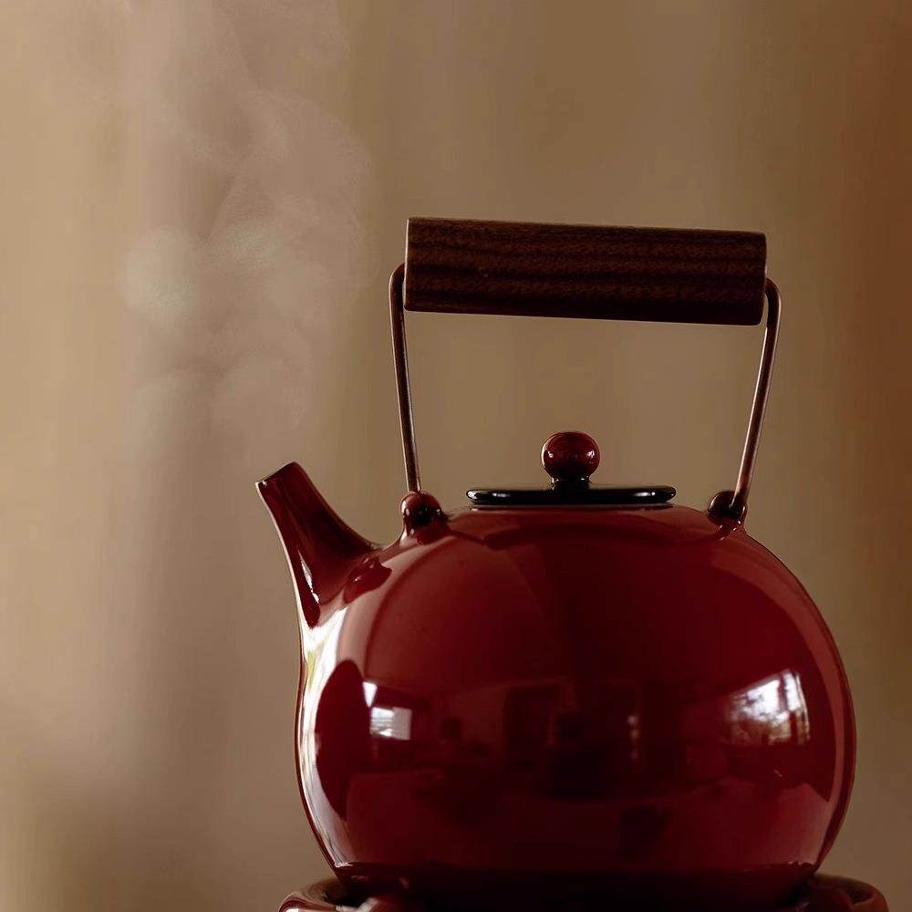 煮茶器中式复古陶器赭梦红朱三足小风炉电陶炉围炉煮茶壶