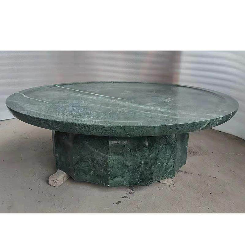 印度绿大理石圆形茶几现代简约家用客厅商用大理石花瓶工艺品石材