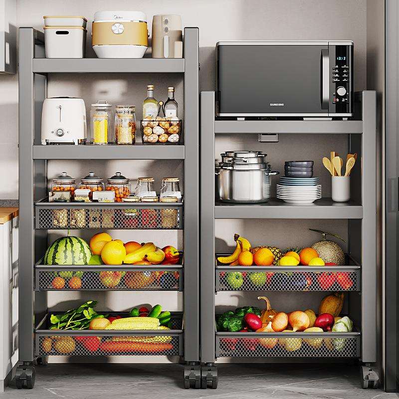 不锈钢厨房置物架落地多层家用浴室小推车蔬菜篮收纳架子用品雁冰