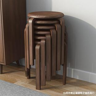 实木圆凳子家用可叠放木板凳简约现代吃饭登子客厅四脚餐厅餐桌凳