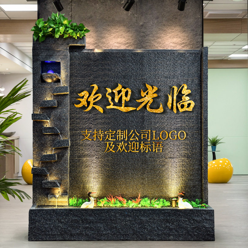 大型欧式流水墙喷泉摆件客厅公司水幕墙酒店前台庭院树脂景观装饰