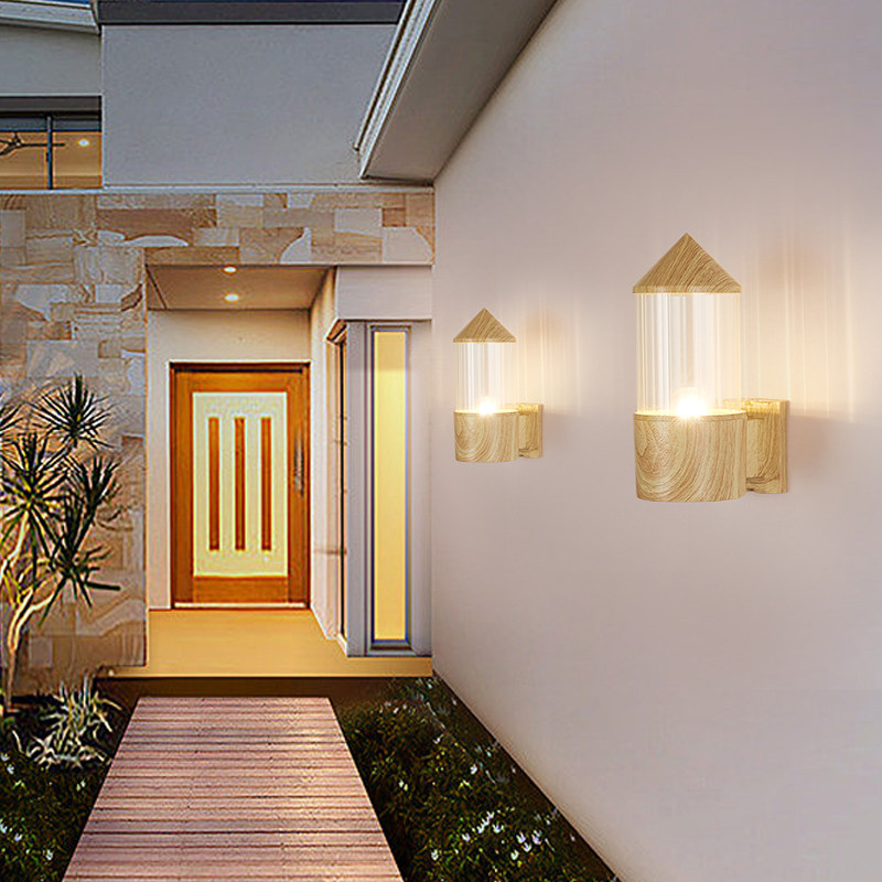 户外防水壁灯原木风木纹装饰过道灯客厅主卧床头灯温馨浪漫灯具