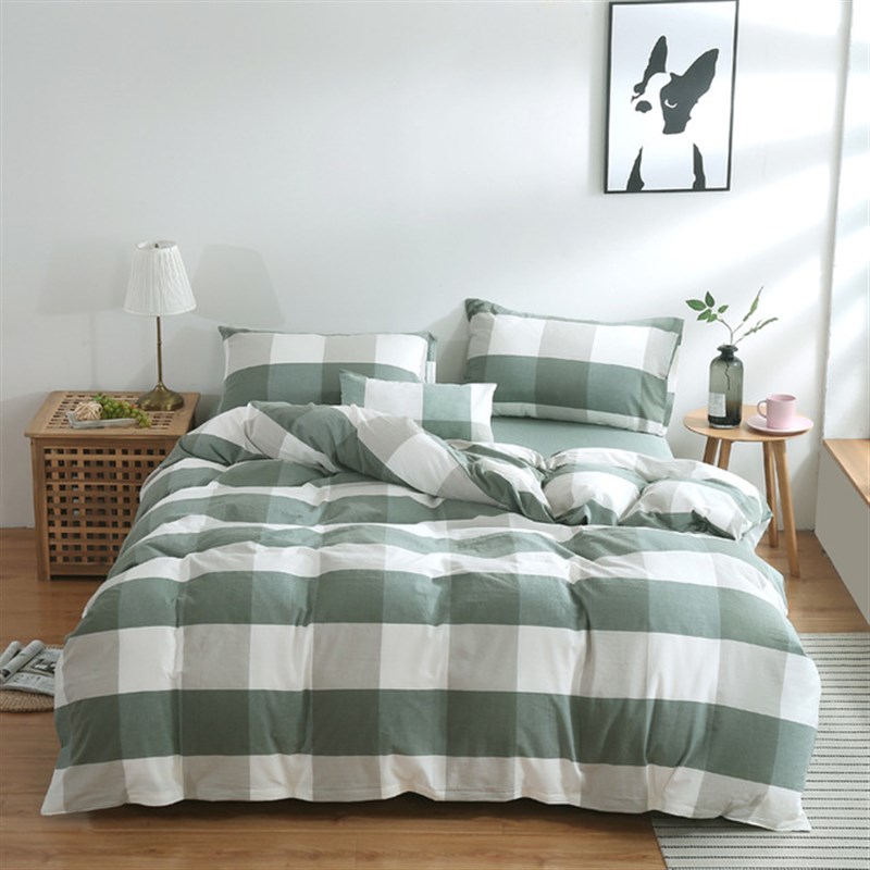 纯色水洗棉被套单件纯棉简约被罩150x215cm200x230绿格子1.5x2.15