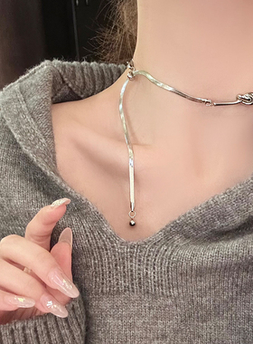 简约个性冷淡风打结抽拉蛇骨链项链时髦独特小众锁骨链百搭配饰女