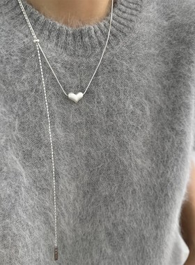 大米饰品】清冷爱心磨砂长款项链高级感小众设计感简约秋冬毛衣链