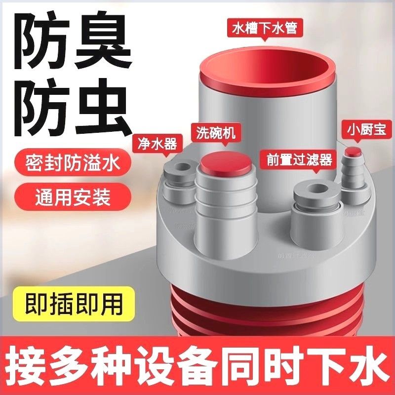 厨房下水管三通接头洗菜盆水槽分水器集成排水管净水器防返臭神器