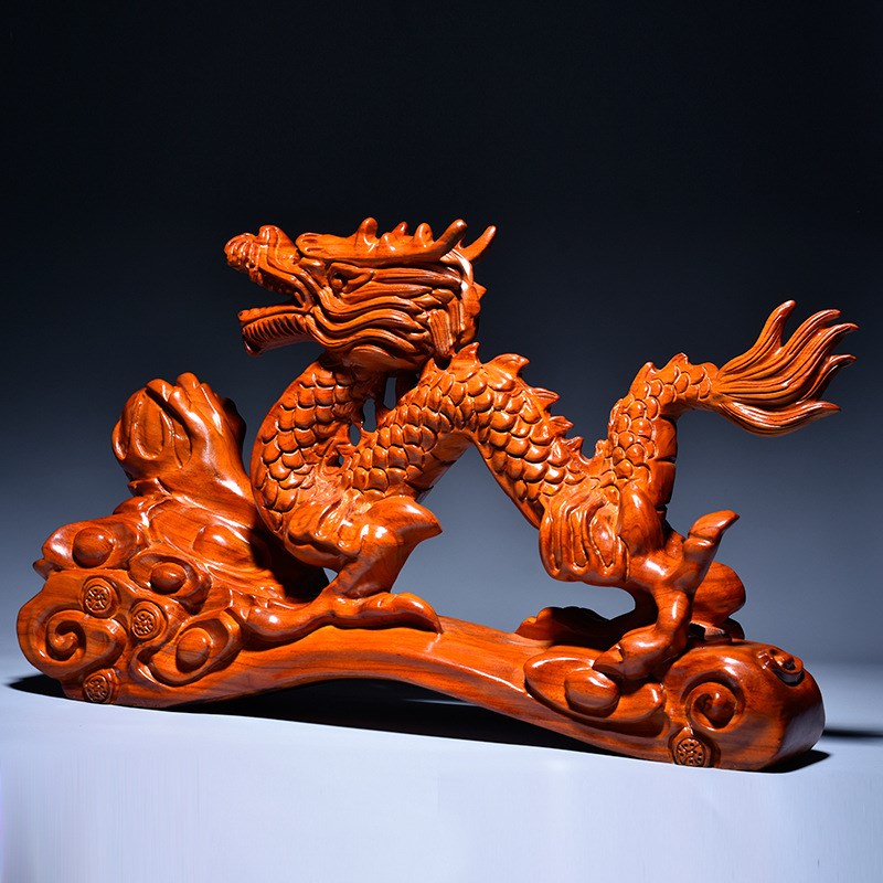 花梨木雕如意龙摆件实木十二生肖龙家居客厅办公室装饰工艺品送礼