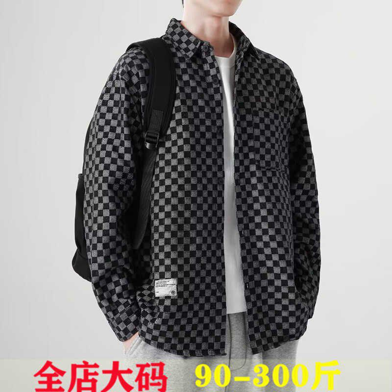 长袖衬衫男春秋休闲宽松格子牛仔夹克