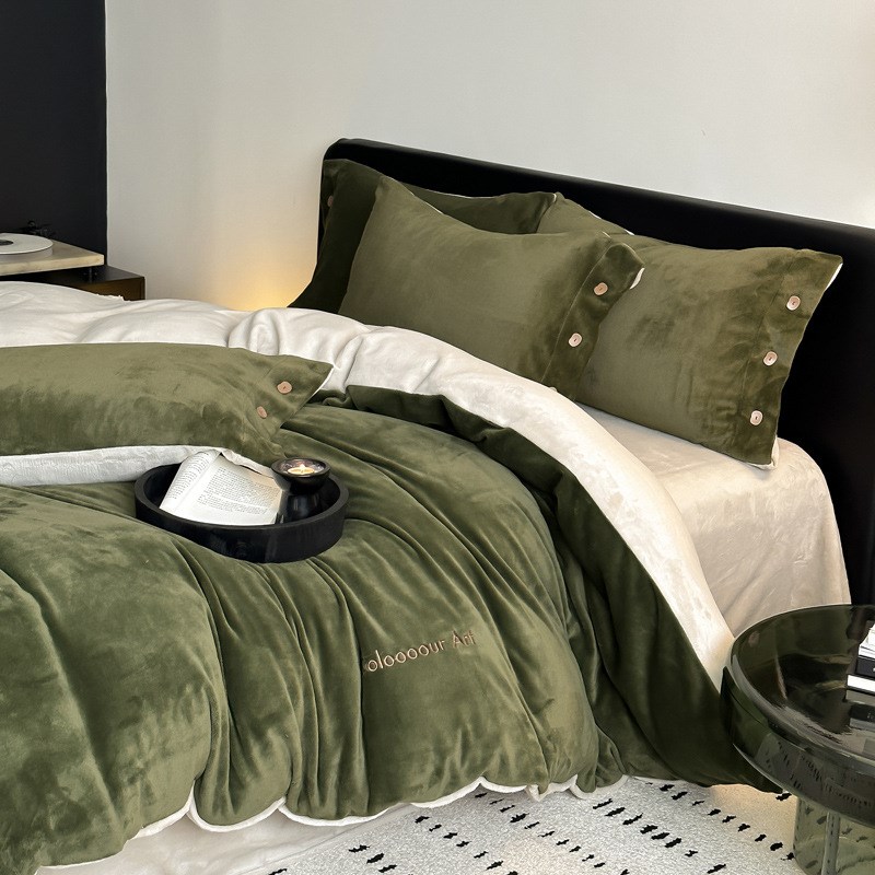 A类轻奢云芙绒牛奶绒四件套加厚全消光刺绣双面加绒被套床品1.8m