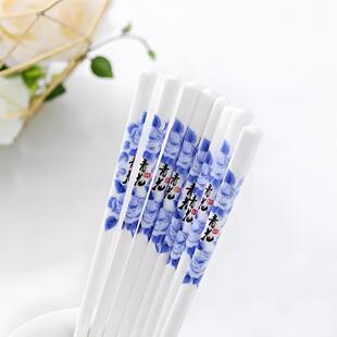 白色骨瓷家用餐具防霉不变形礼品筷子现货 青花陶瓷筷子5双装