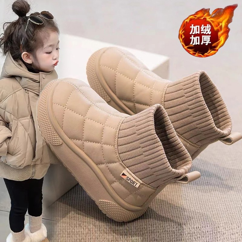 女童雪地靴冬季2025新款儿童棉鞋针织短袜靴加绒保暖皮毛一体鞋子