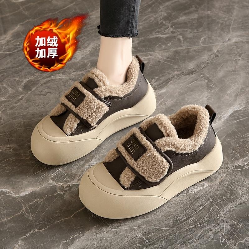 厚底加绒棉鞋女款冬季2025新款34码魔术贴孕妇雪地板鞋保暖毛毛鞋
