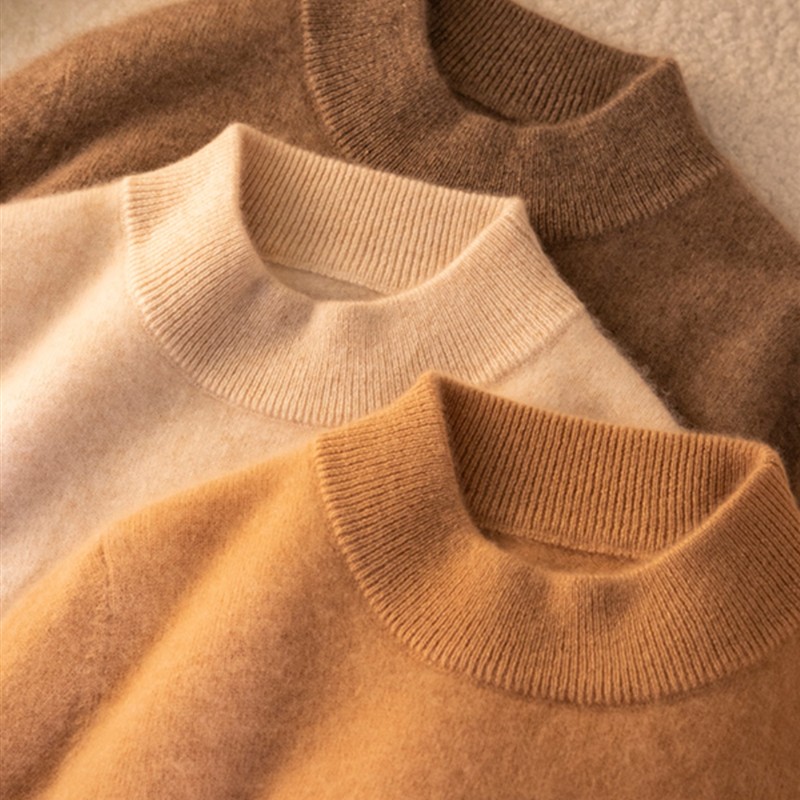 儿童100纯毛绒衫男孩女童加厚半高领宝宝毛衣大童圆领羊毛打底衫