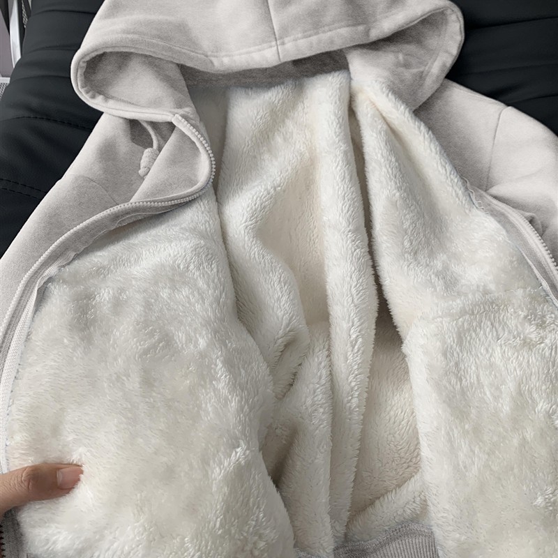 秋冬季厚外套2025新款春秋羊羔绒加绒连帽卫衣女款小个子初冬上衣