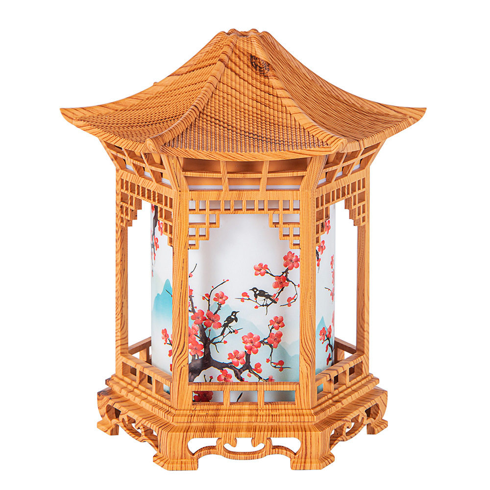 新品凉亭加湿器 复古木纹创意家用桌面摆件夜灯USB凉亭加湿器