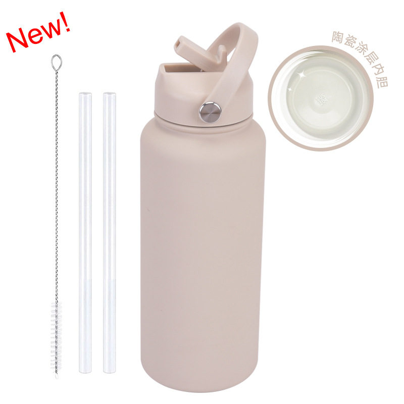 大容量不锈钢保温杯1000ml便携式提手带吸管水杯男女户外运动水壶