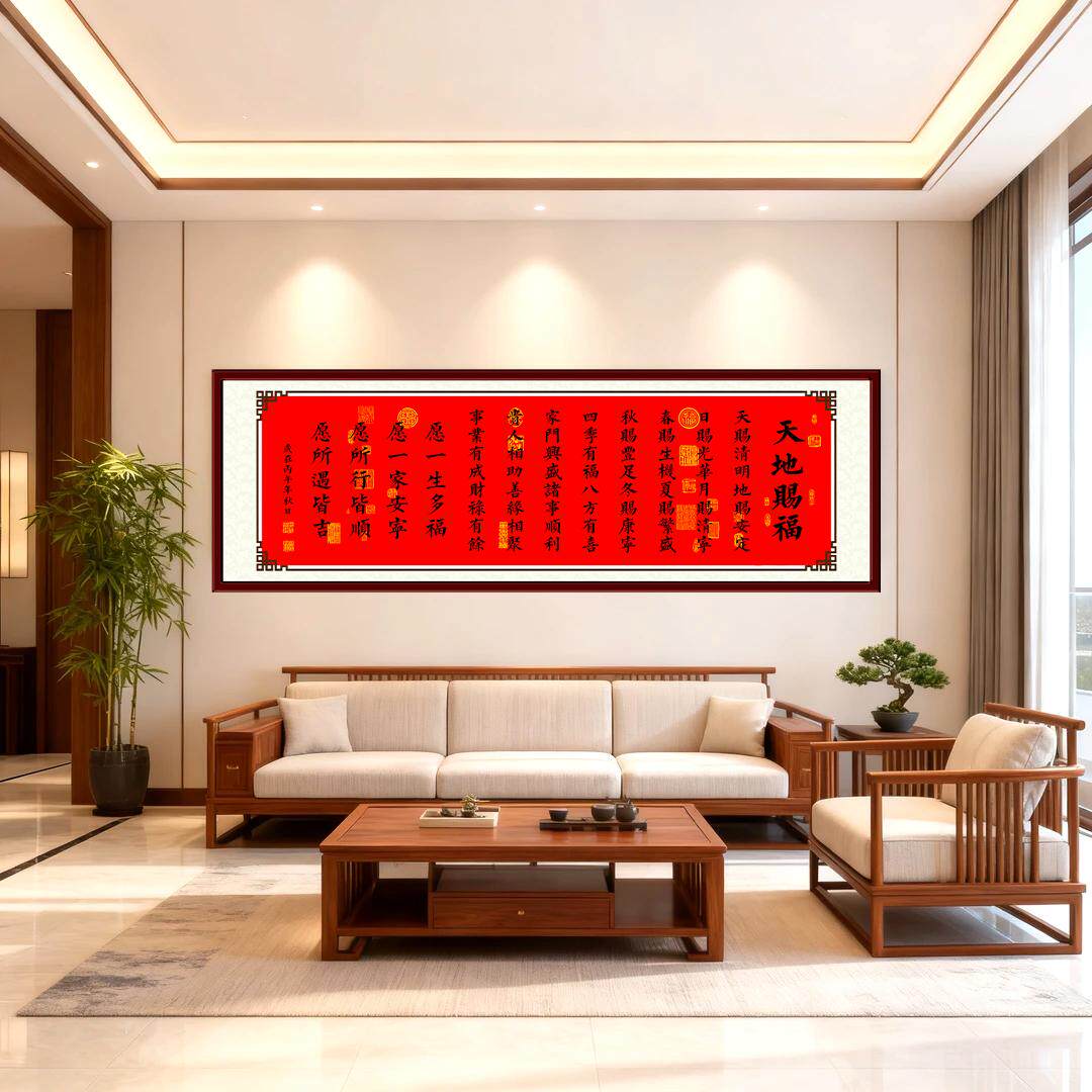 入户迎福《天地赐福》新中式装饰画书房客厅卧室书法字画自粘画