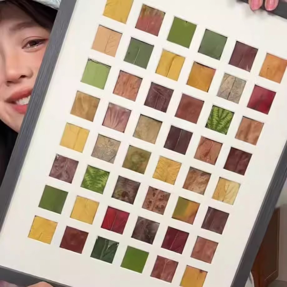 48宫格子手绘作品树叶相框