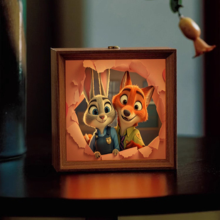 疯狂的动物城卡通动漫小夜灯相框木质立体摆台装饰画框桌面创意