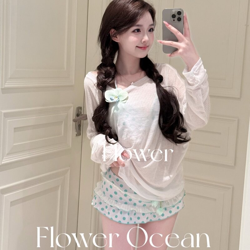 【玲奈穗】可爱少女感bikini分体三件套罩衫水上乐园海边沙滩泳衣