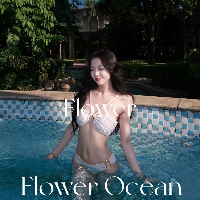 【白月】新款挂脖高级性感bikini分体泳衣泡温泉海边度假风泳装女