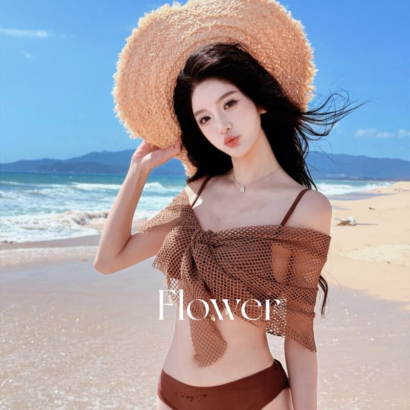 【西雅图】美拉德复古辣妹分体bikini三件套温泉海边度假泳衣少女