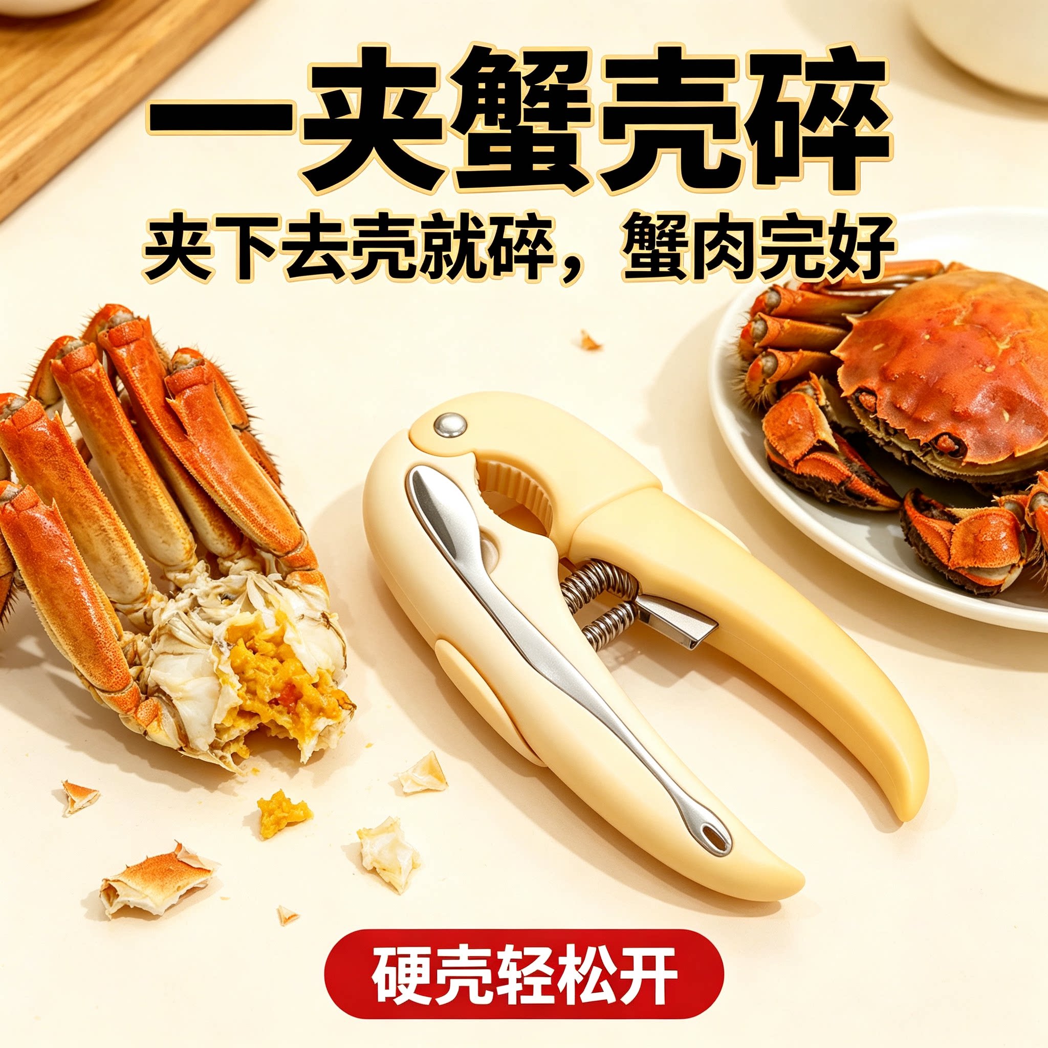 蟹钳夹304不锈钢吃螃蟹专用工具三件套神器蟹八件剪刀家用剥蟹钳
