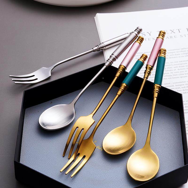 复古304不锈钢小勺子加厚圆柄冰淇淋勺雪糕勺不锈钢水果叉小叉子