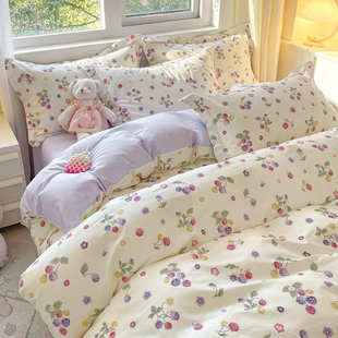 ins小清新100全棉被套单件150x200x230单人学生1.5米纯棉田园被罩