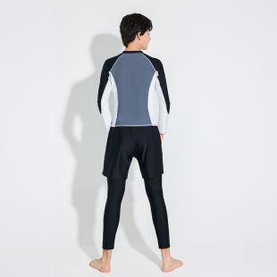 青少年胖中大童分体学生防晒游泳衣 速干加大码 儿童泳衣男孩长袖 裤